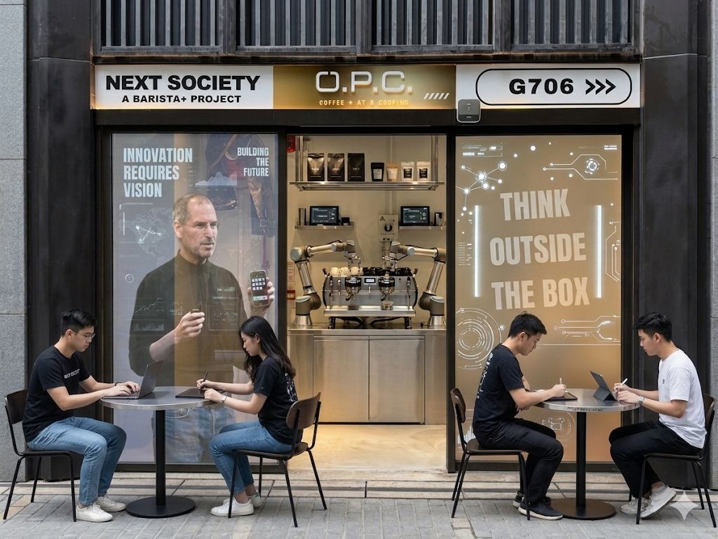 O.P.C. physical coffee and AI hub storefront in G706